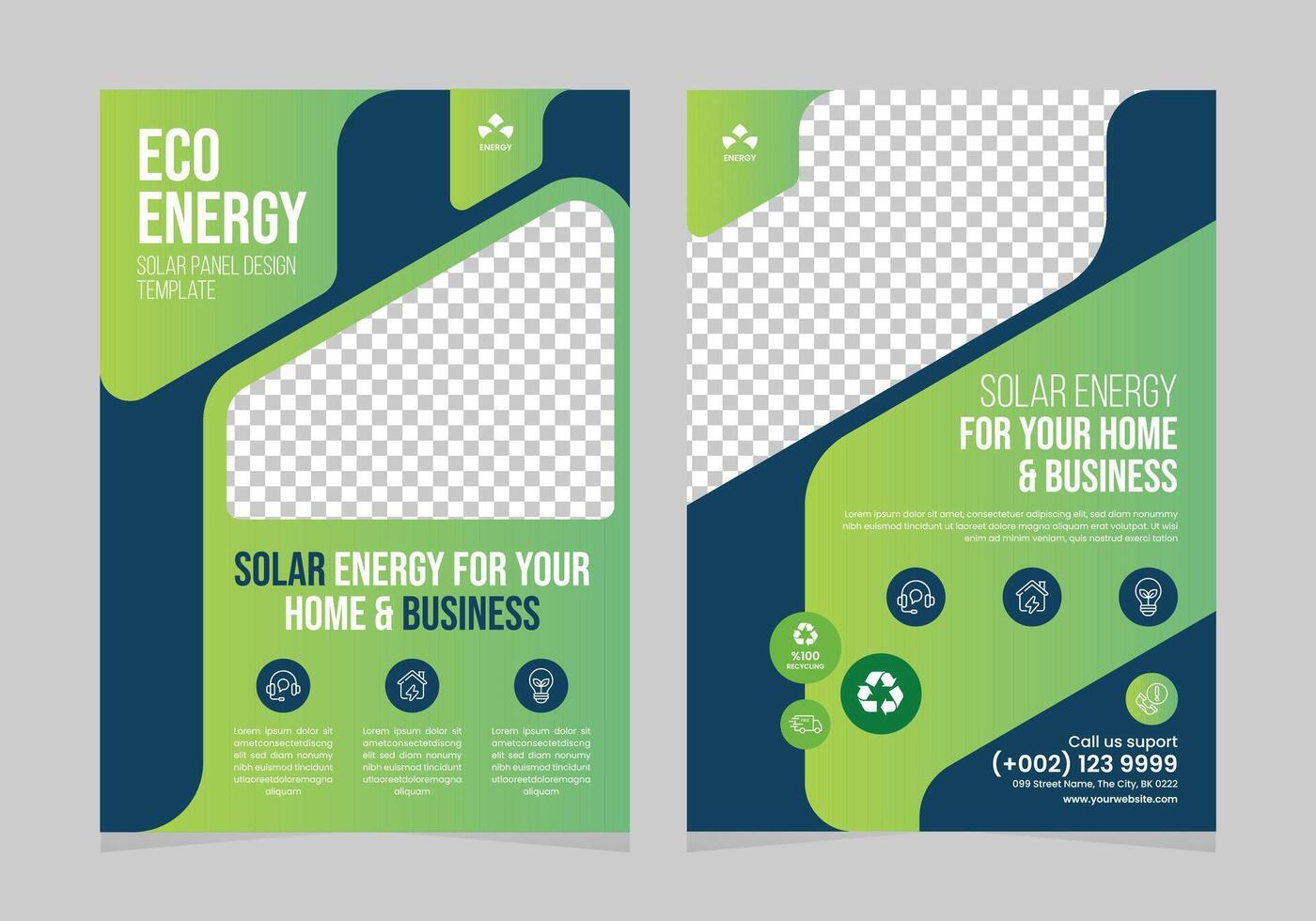 green energy solar panel flyer template vector