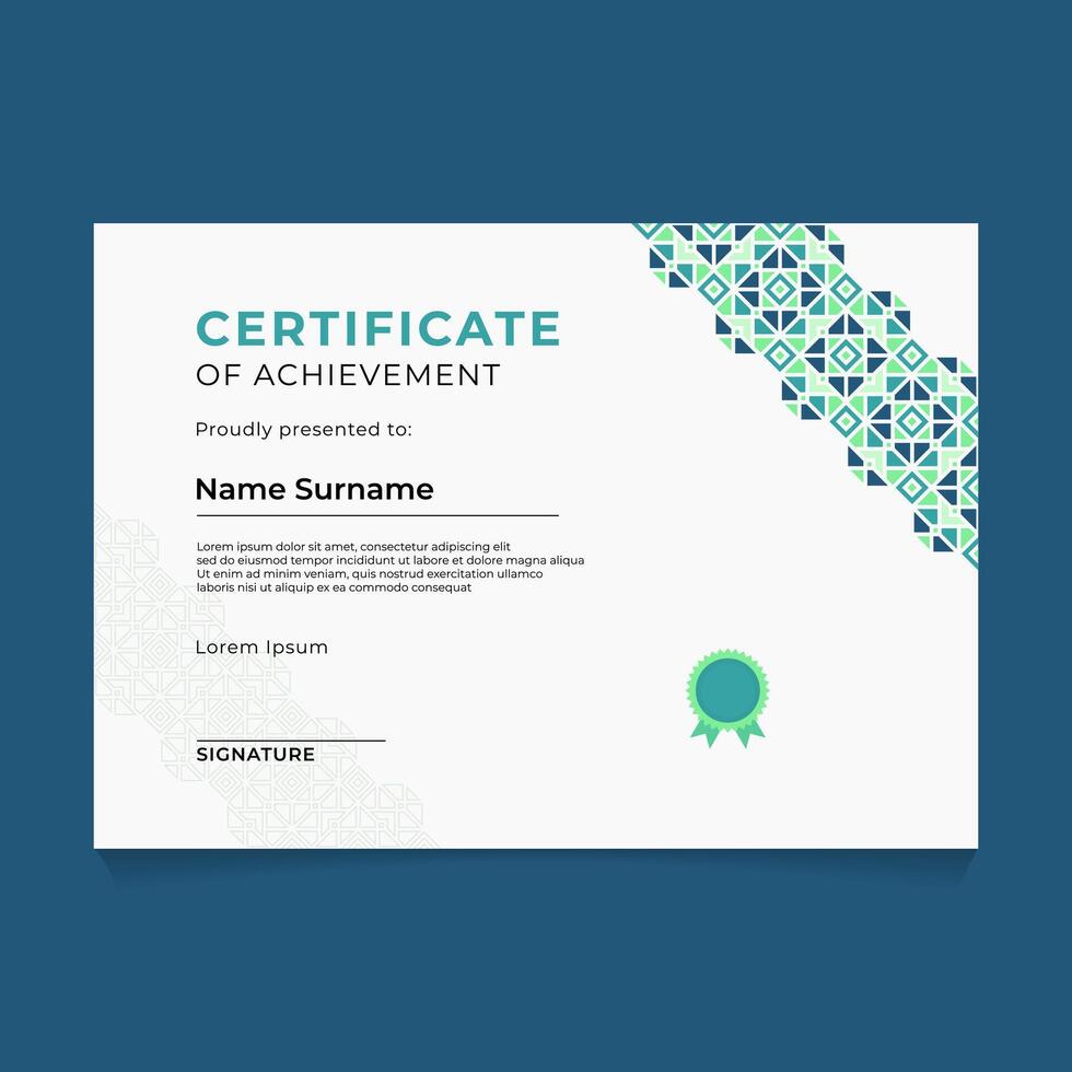 Islamic Oriental Geometric Certificate Design with Diagonal Ornament vector