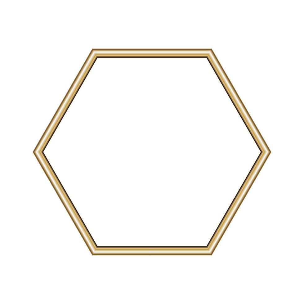 Hexagon gold frame. Isolated luxury hexagon golden border. Gold hexagon frame mockup design element. vector