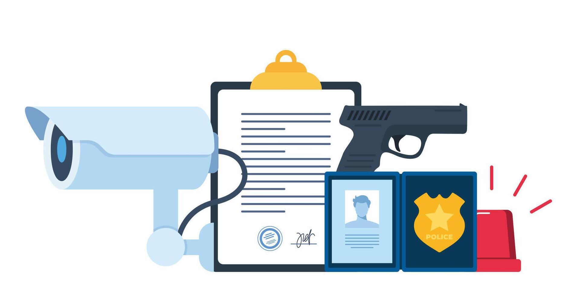 Police professional equipment for pursue and capture a criminal. Police icons composition. illustration. vector