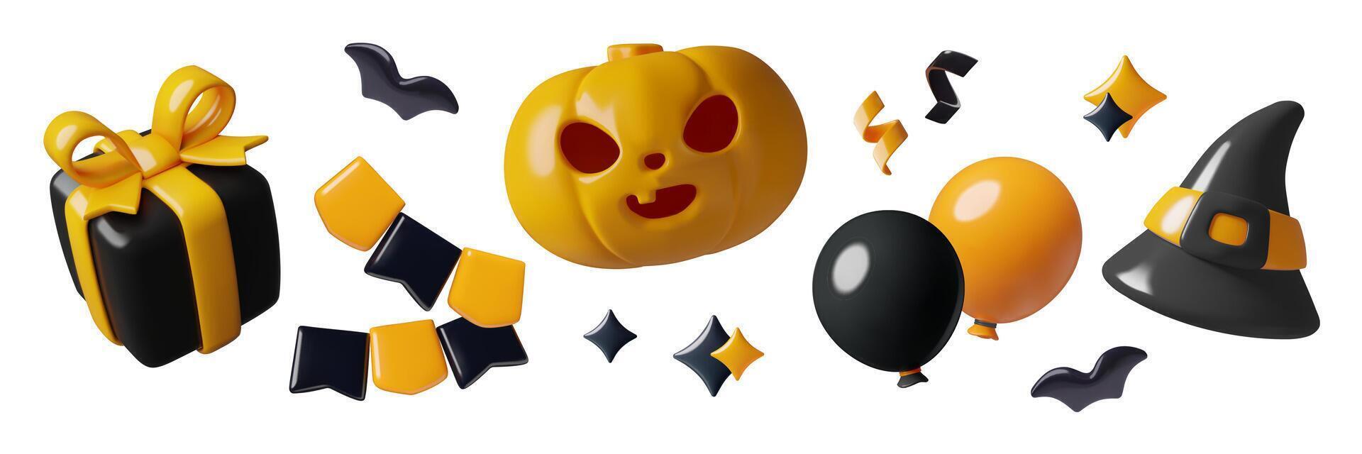 Halloween 3d elements collection for party and holiday sale decoration. vector