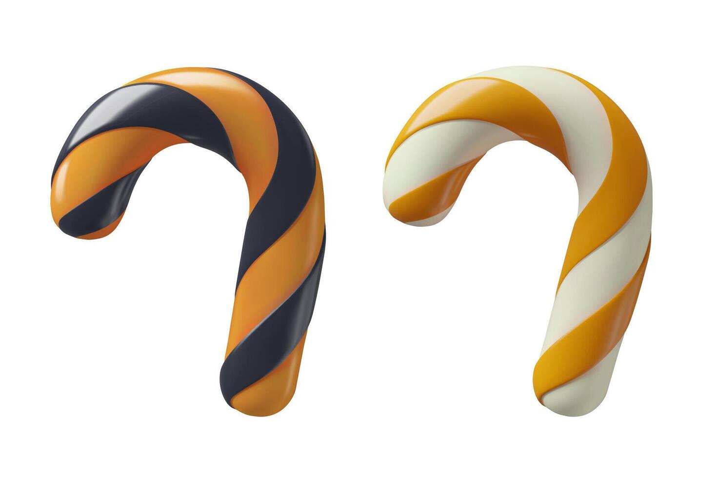 3d realistic candy cane icon. Black and orange Halloween illustration isolated on white background. vector