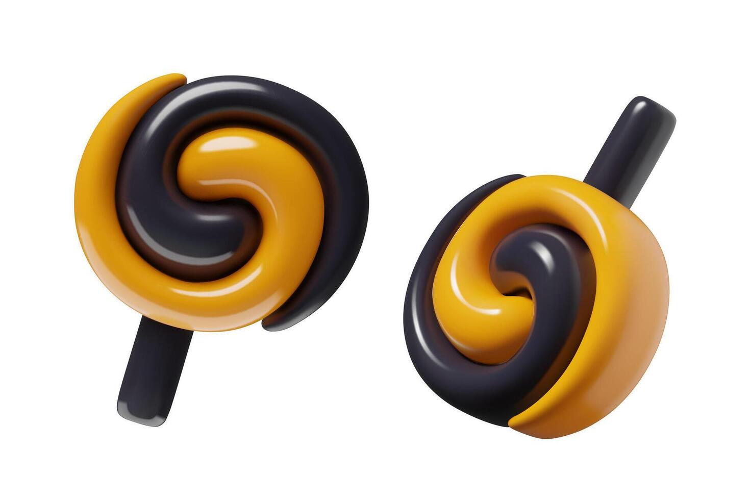 Halloween swirl lollypop 3d icon. Cute minimal trick or treat children black and orange candy illustration isolated on white background. vector