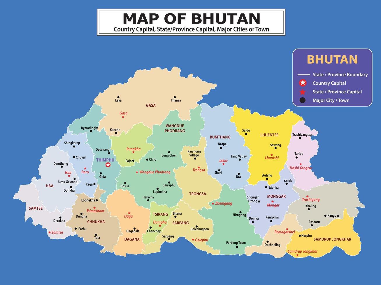 Geography Political map. Political map of country with capital, province or state capital, major cities and town. vector