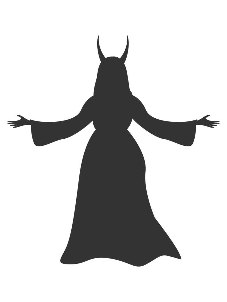 Silhouette of a witch with goat horns in a dress for Halloween decoration. Witches' Sabbath vector