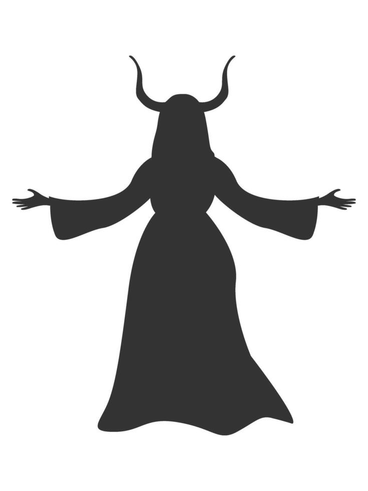 Silhouette of a witch with bull horns in a dress for Halloween decoration. Witches' Sabbath vector