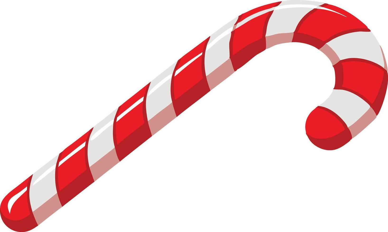 A red and white candy cane, a traditional Christmas treat, is depicted in this illustration vector