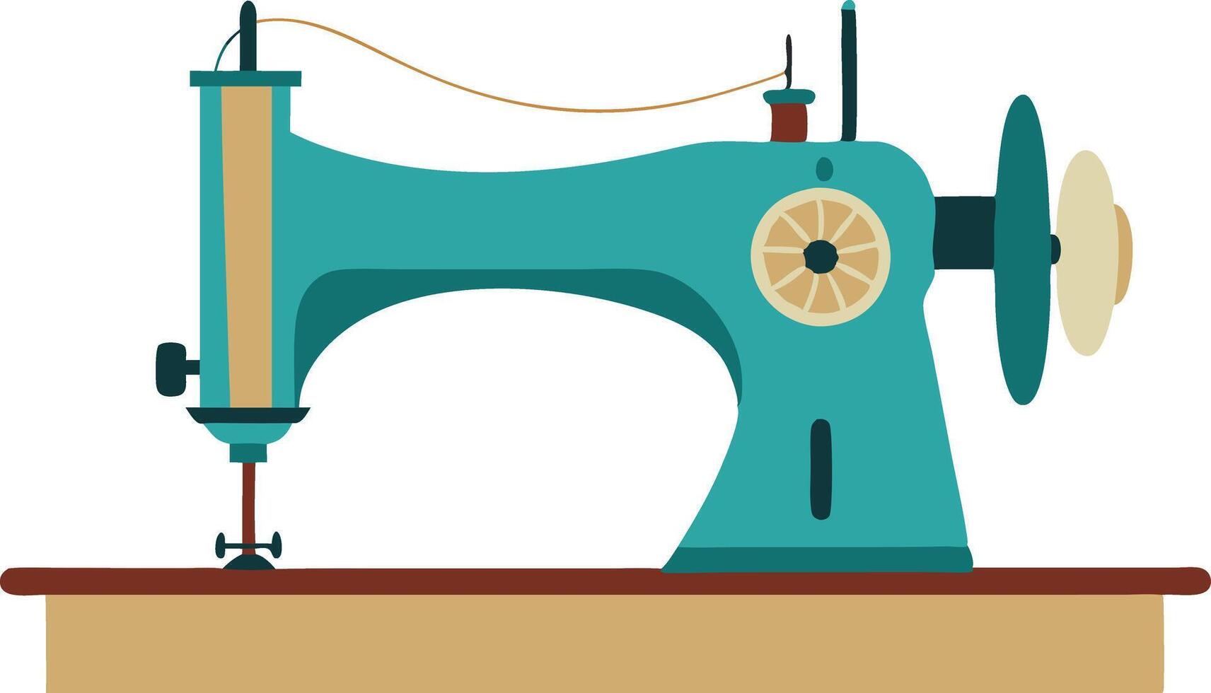 Old sewing machine on a wooden table vector