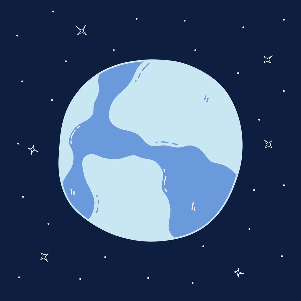 Abstract blue planet and stars in space around. vector