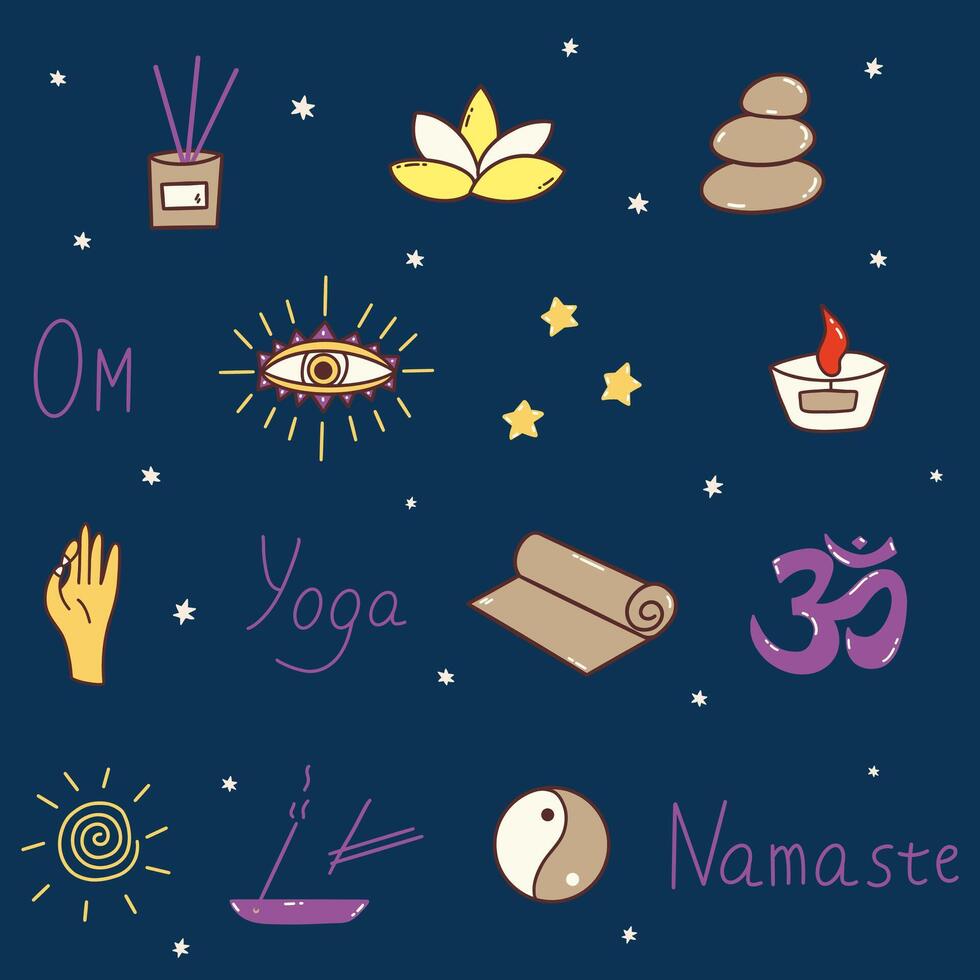 Set of elements for meditation and yoga. icon vector