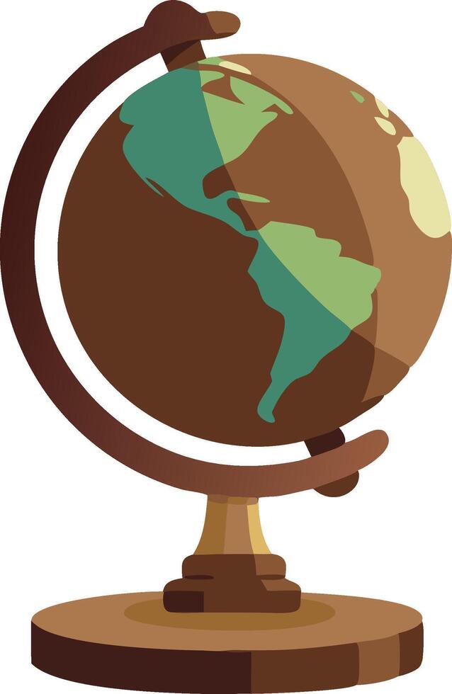A brown globe sits on a wooden base, ready to help you explore the world vector