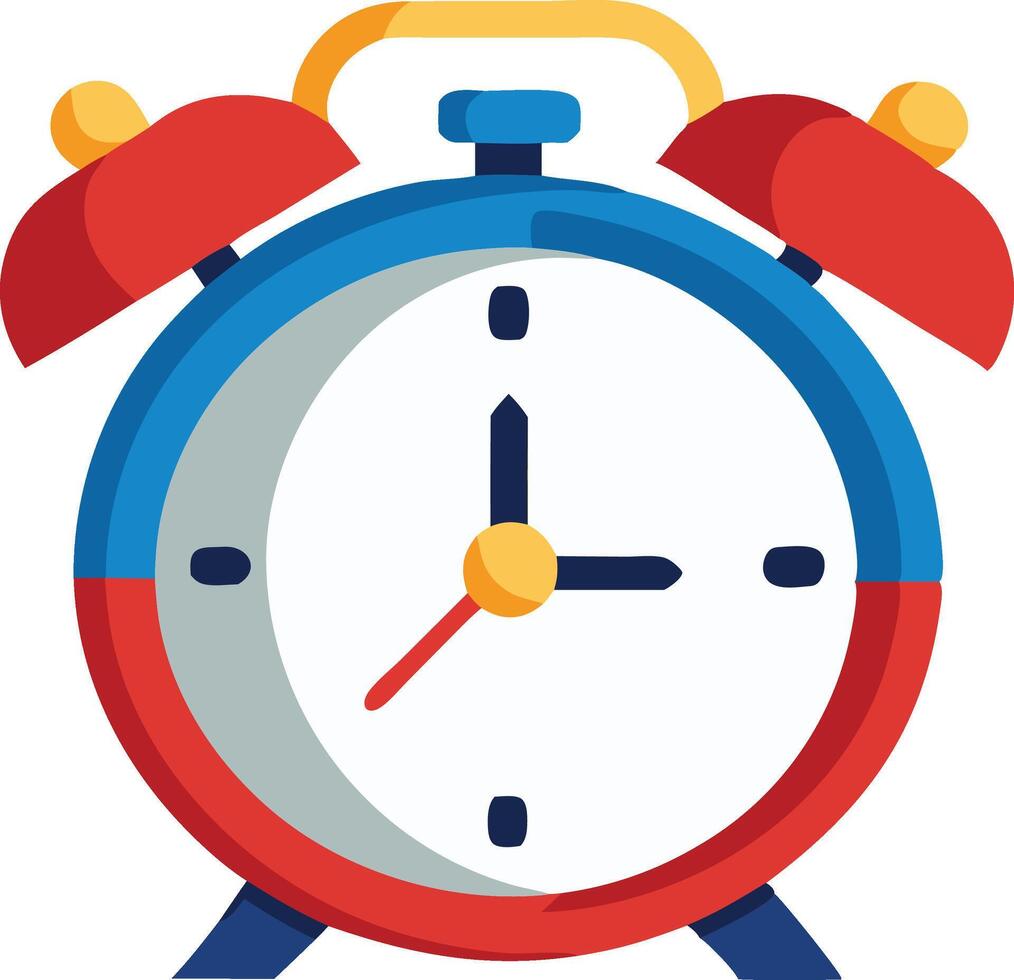 Colorful illustration of a classic alarm clock with bells on top, emphasizing time management and punctuality in everyday life vector