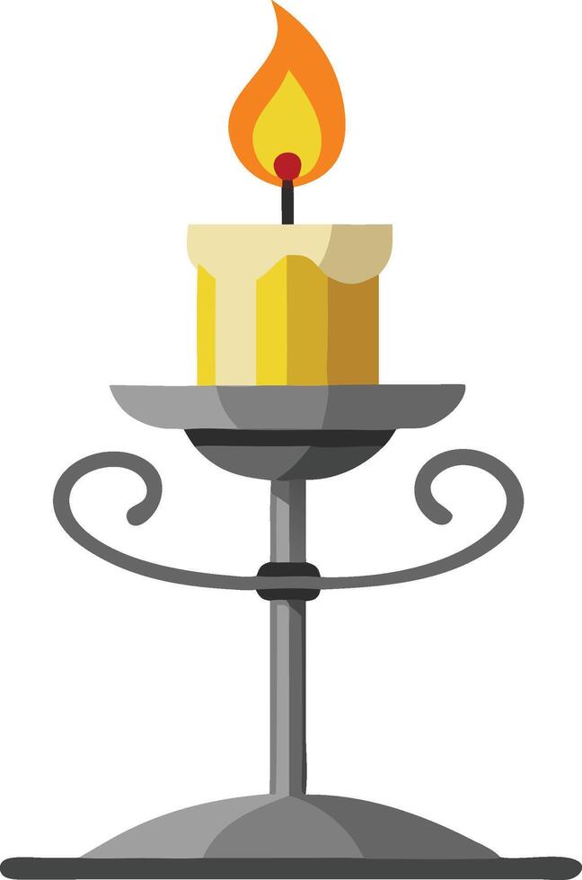 A single candle burns brightly in a silver candlestick vector