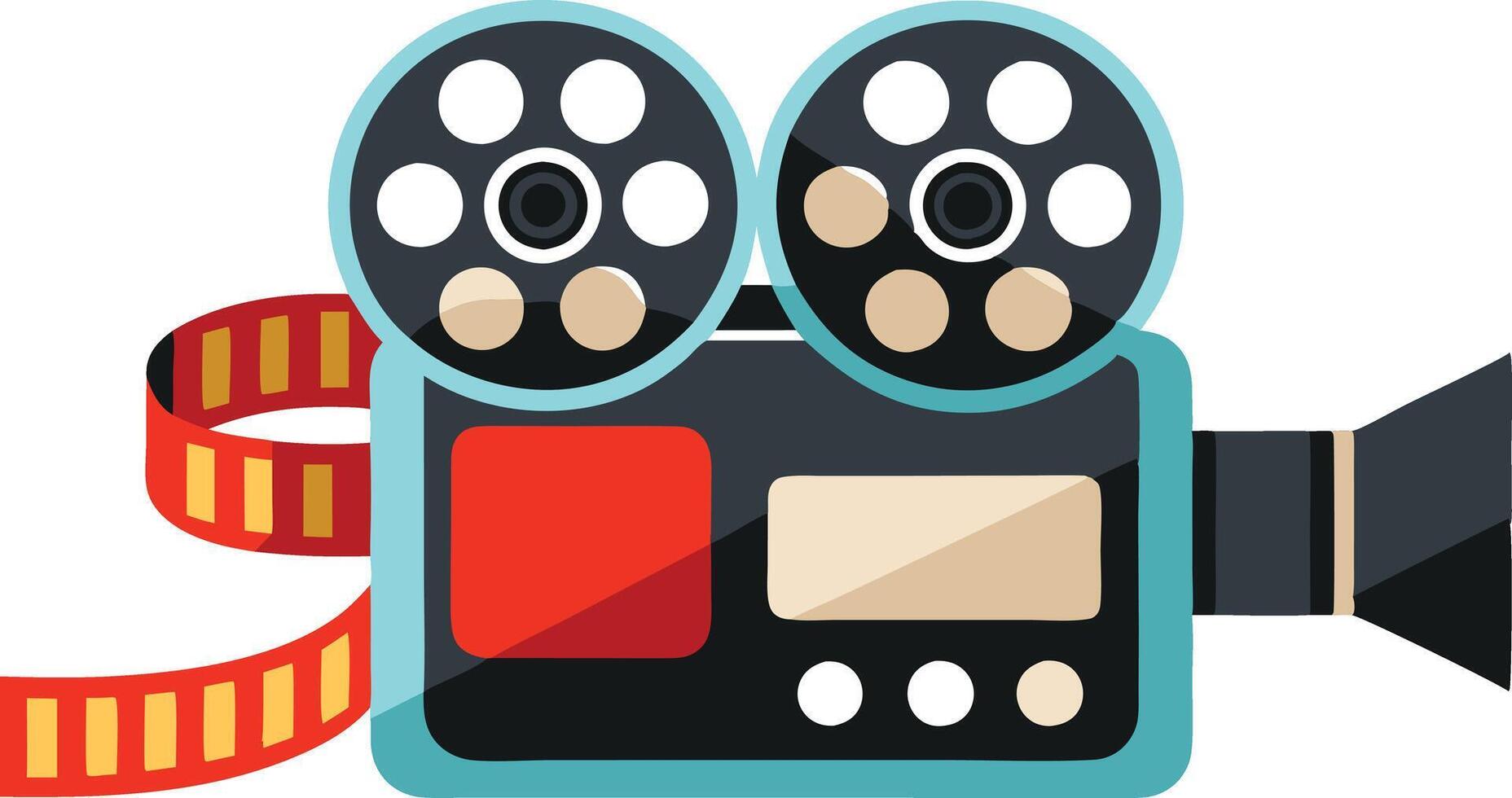 Colorful illustration of a classic film camera with reels, showcasing the art of filmmaking in a creative design style vector
