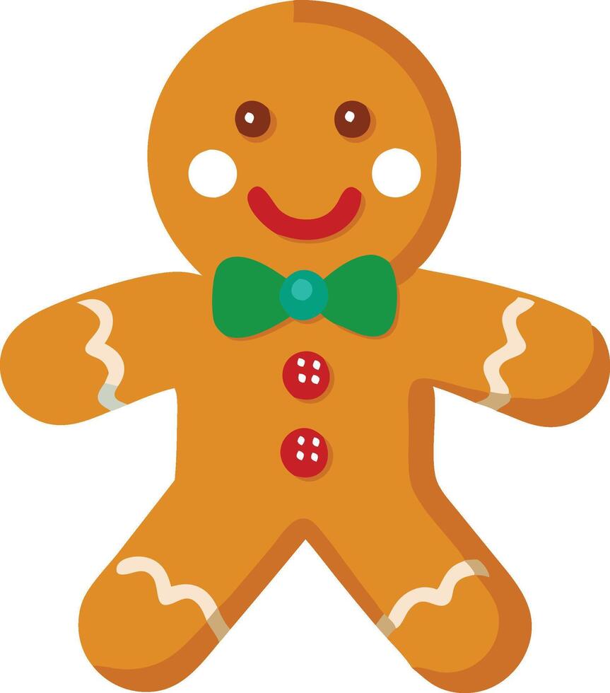 A gingerbread man smiles cheerfully while wearing a green bowtie vector