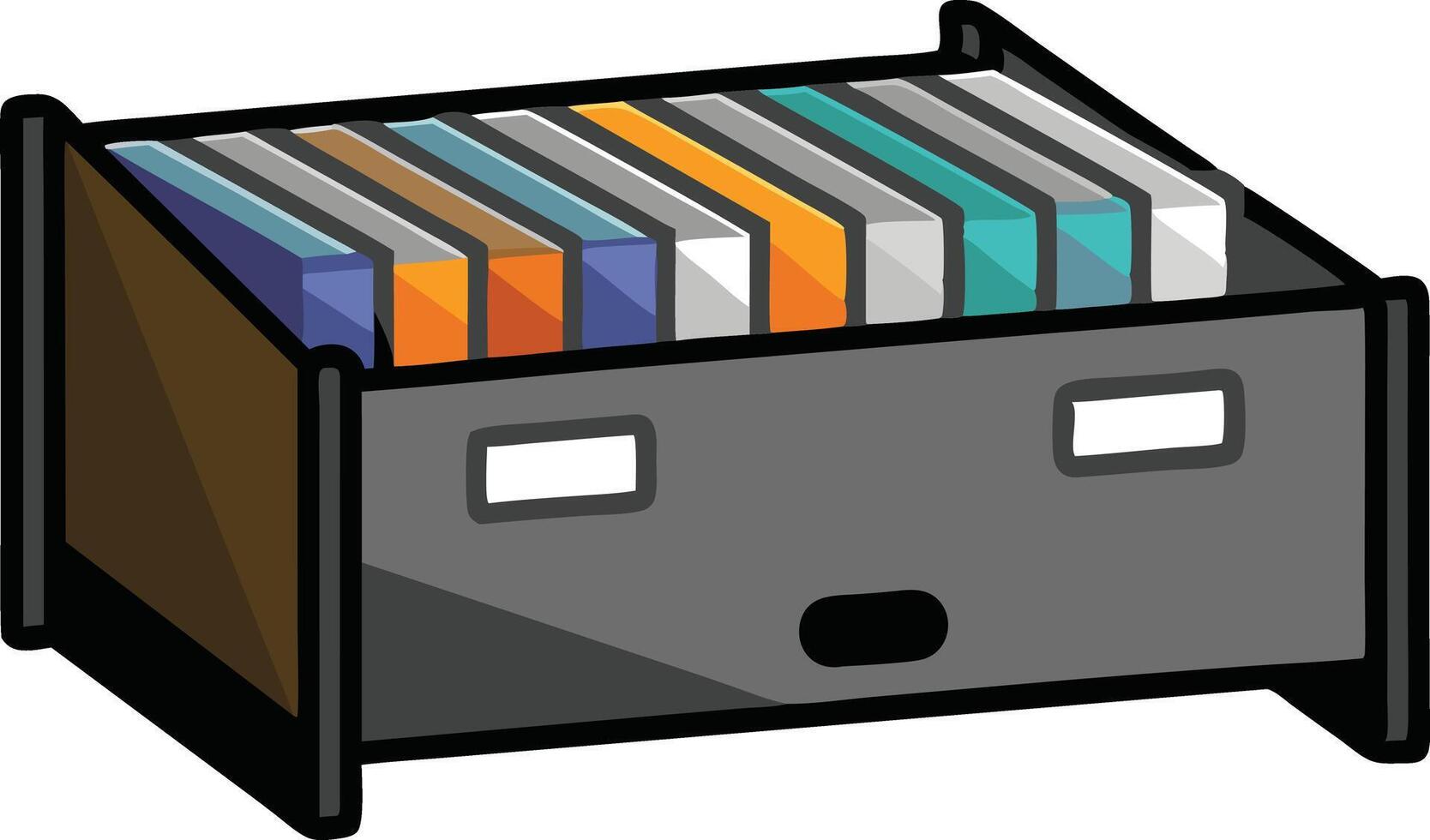 illustration of a modern filing drawer filled with colorful documents, showcasing organizational tools for efficient workspace management vector