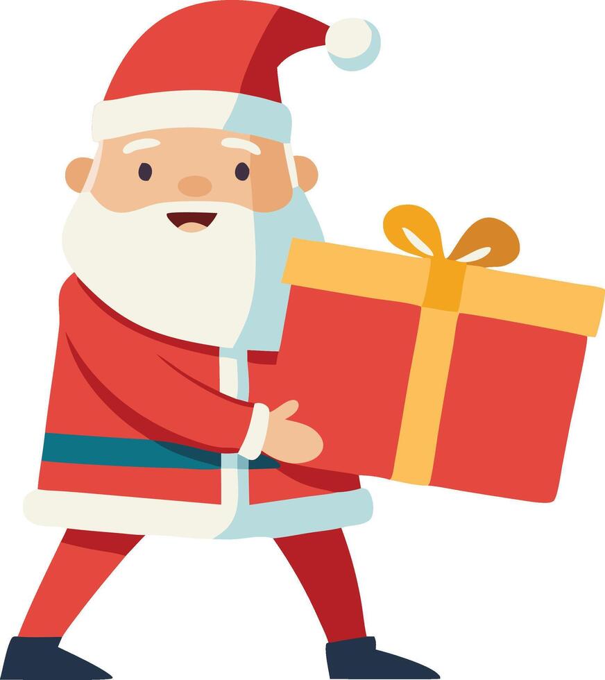 Santa Claus is walking with a large gift in his hands vector