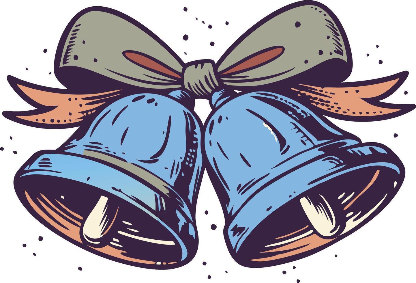 Festive illustration of two decorative blue bells tied with a green ribbon vector