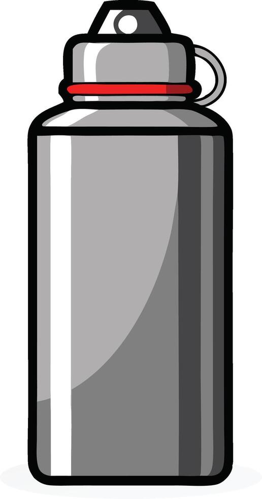 A large gray sports water bottle with a black cap and red ring. vector