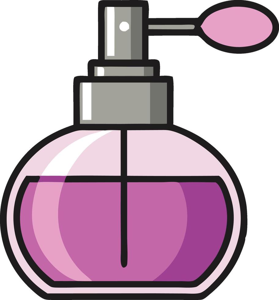A illustration of a pink perfume bottle with a silver cap and a pink nozzle vector
