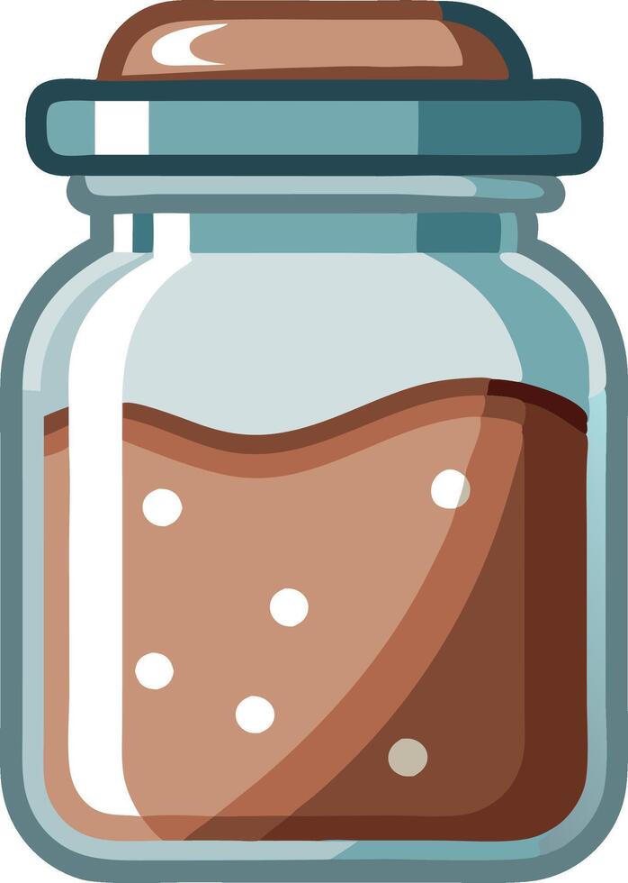 A glass jar with a brown lid and a brown liquid inside, possibly containing a potion or magic elixir vector