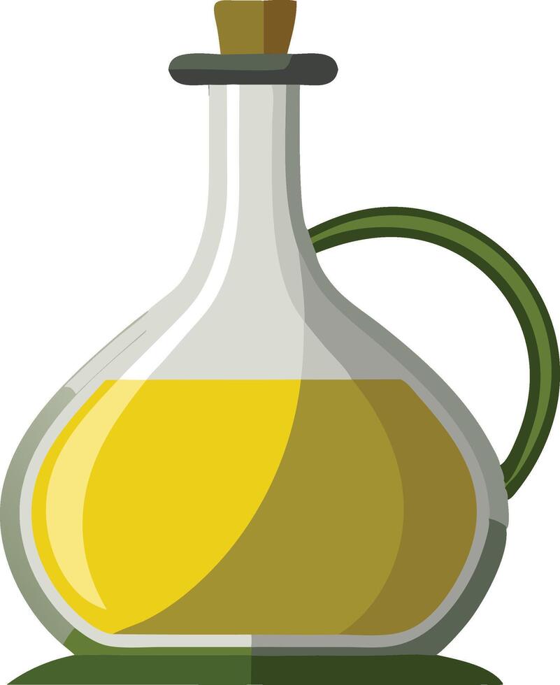 An olive oil bottle with a wooden handle, elegantly displayed. vector