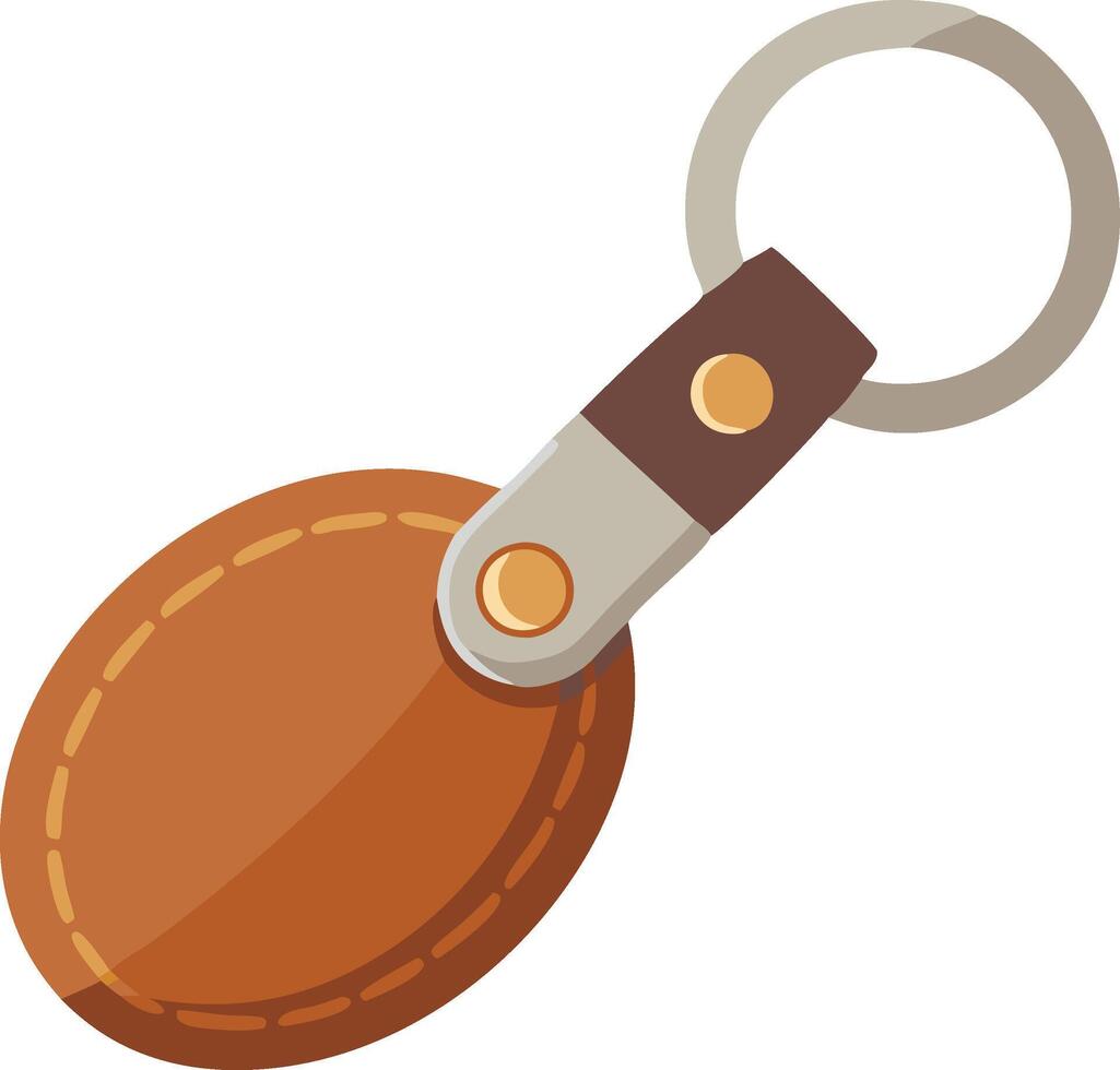 Illustration of a brown leather keychain with a silver ring, showcasing its simplicity and functionality for everyday use vector