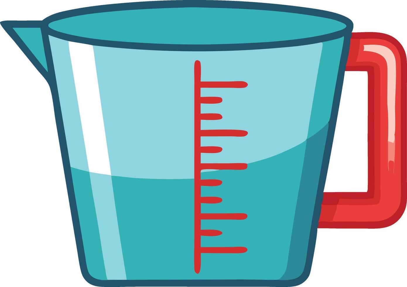 A blue measuring cup with a red handle vector