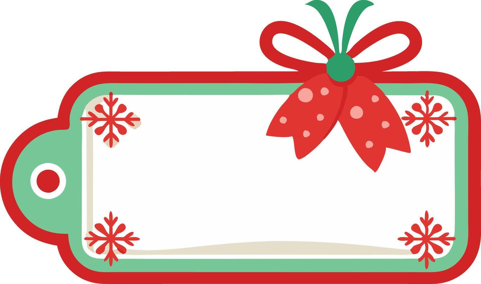 A red and green Christmas gift tag with a bow and snowflakes, perfect for adding a festive touch to any holiday present vector