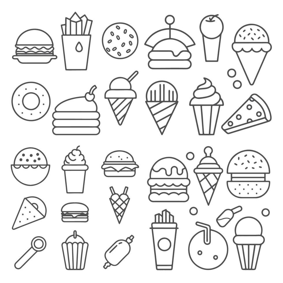 Fast food icons set, line style, illustration vector
