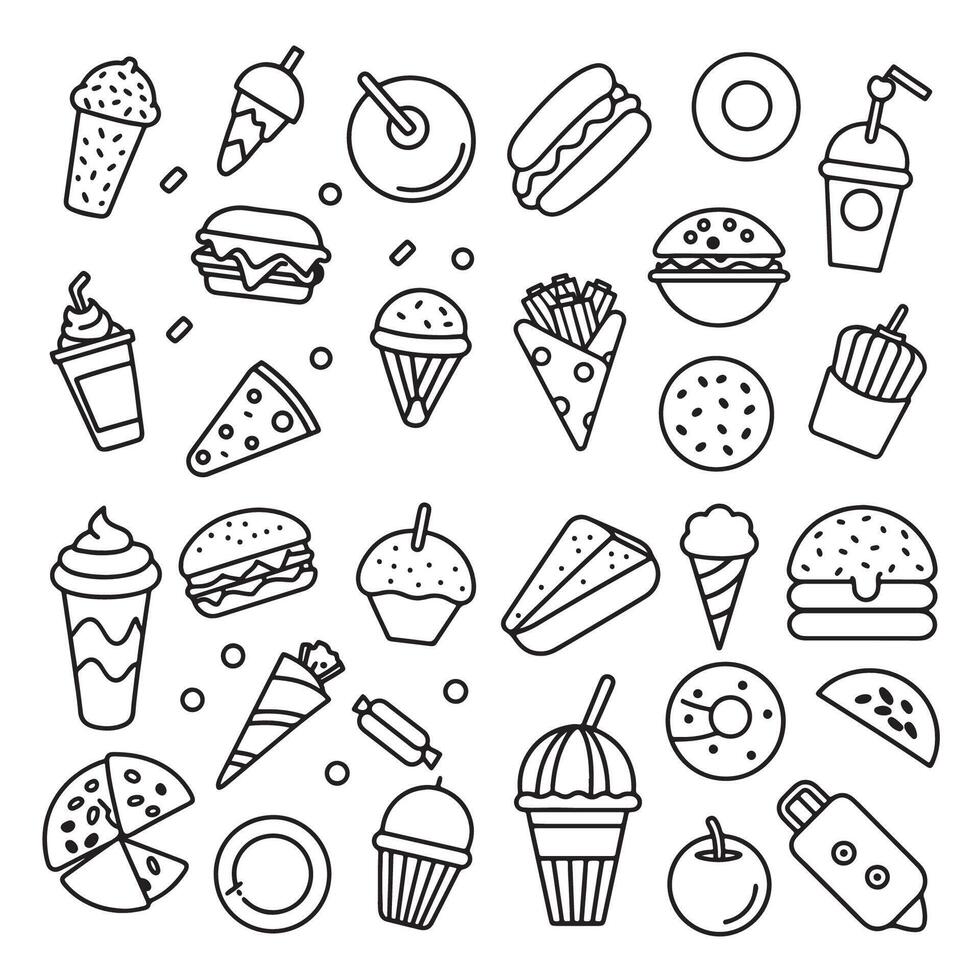 Fast food icons set in line style vector