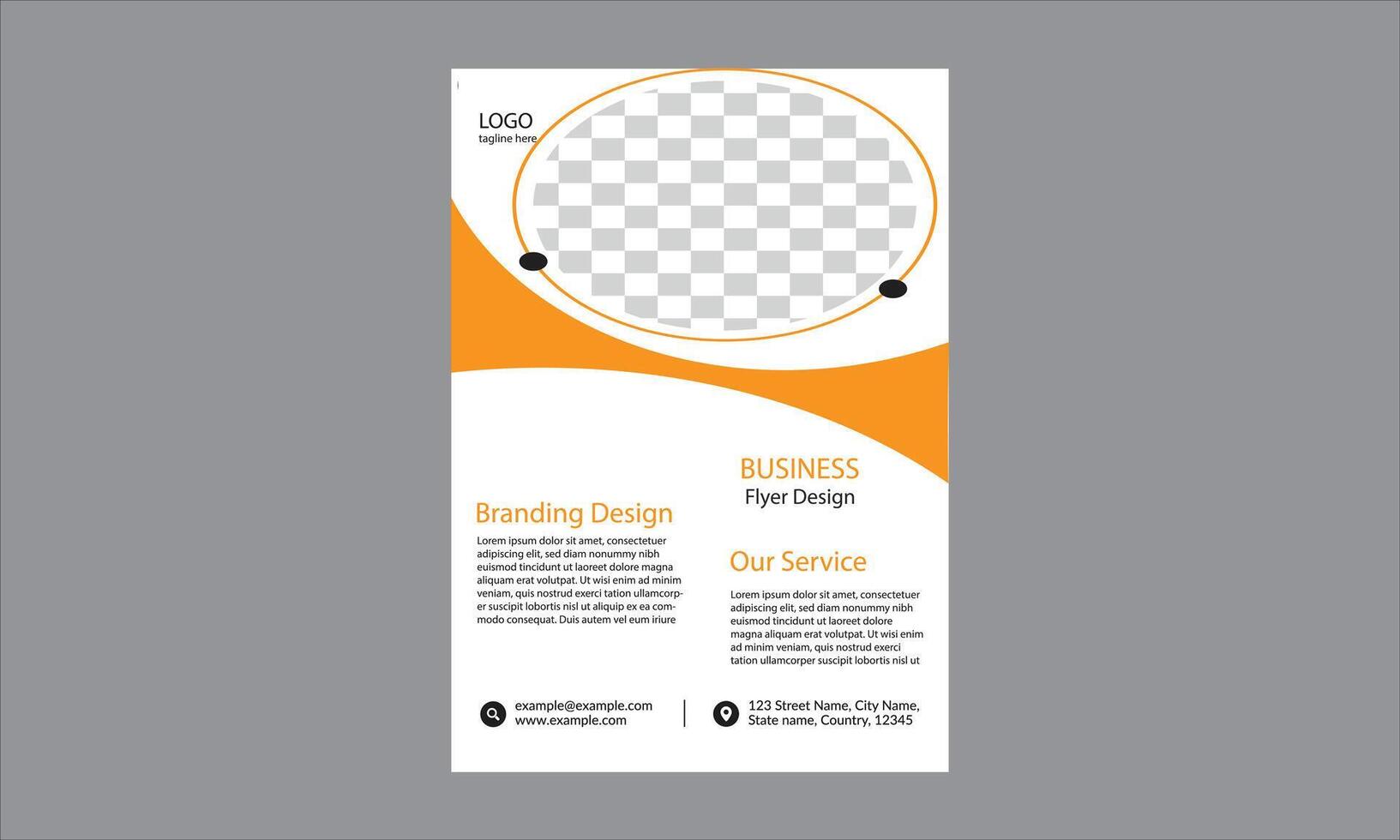 The design is a template for a business flyer design. It features a prominent space at the top with a checkered transparent overlay vector