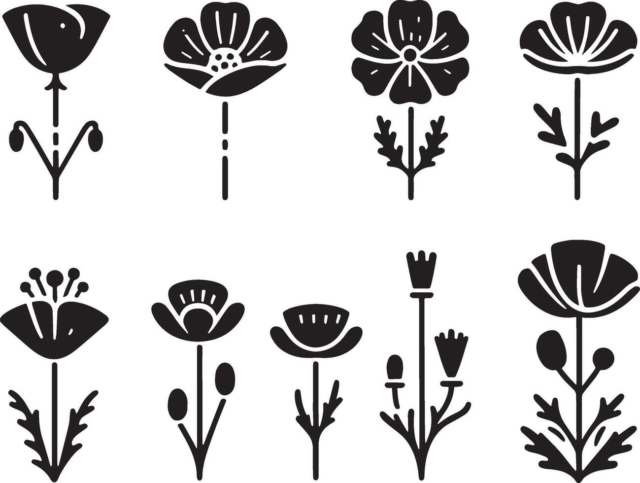 Poppy Abstract flower icons isolated on white background, ornaments decoration vector