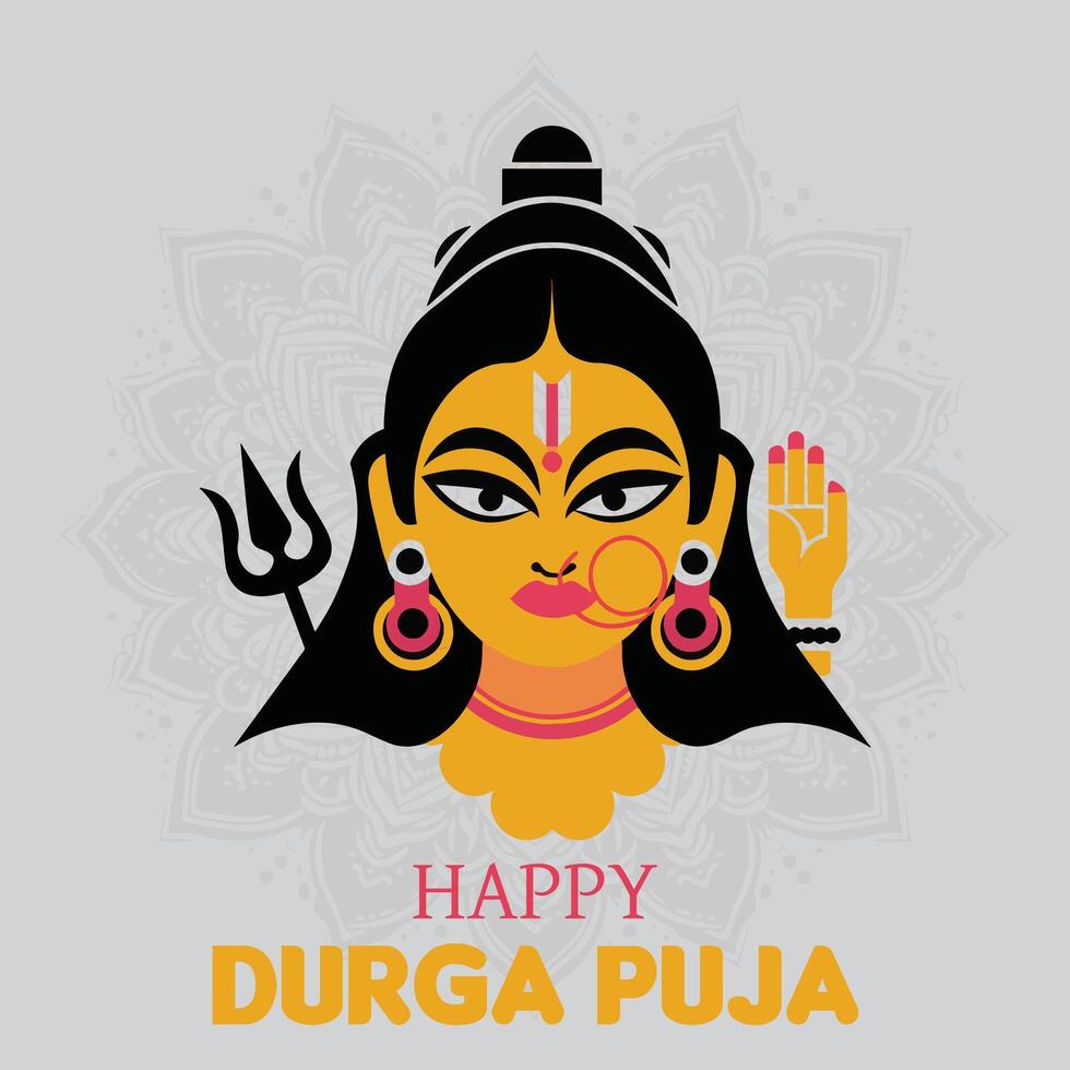Minimal Durga face art, happy durga puja wish post template vector