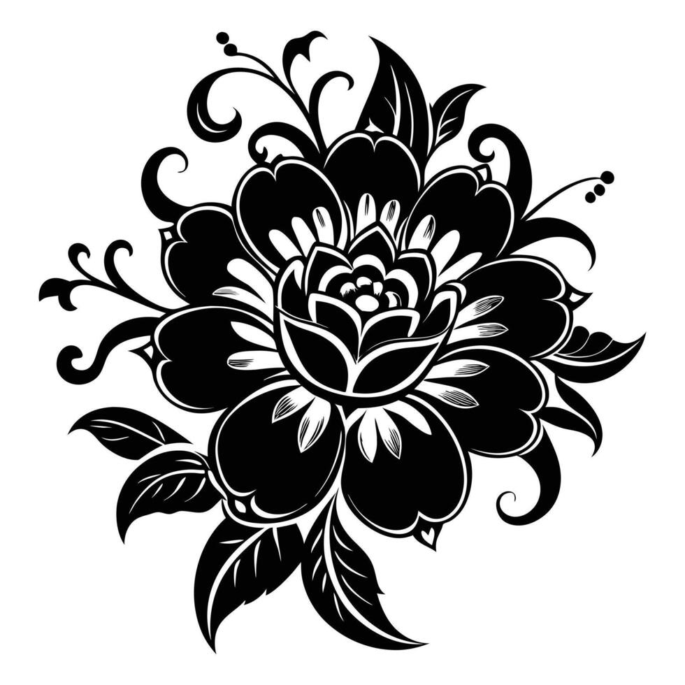 Elegance in Bloom Intricate Black Floral Design vector