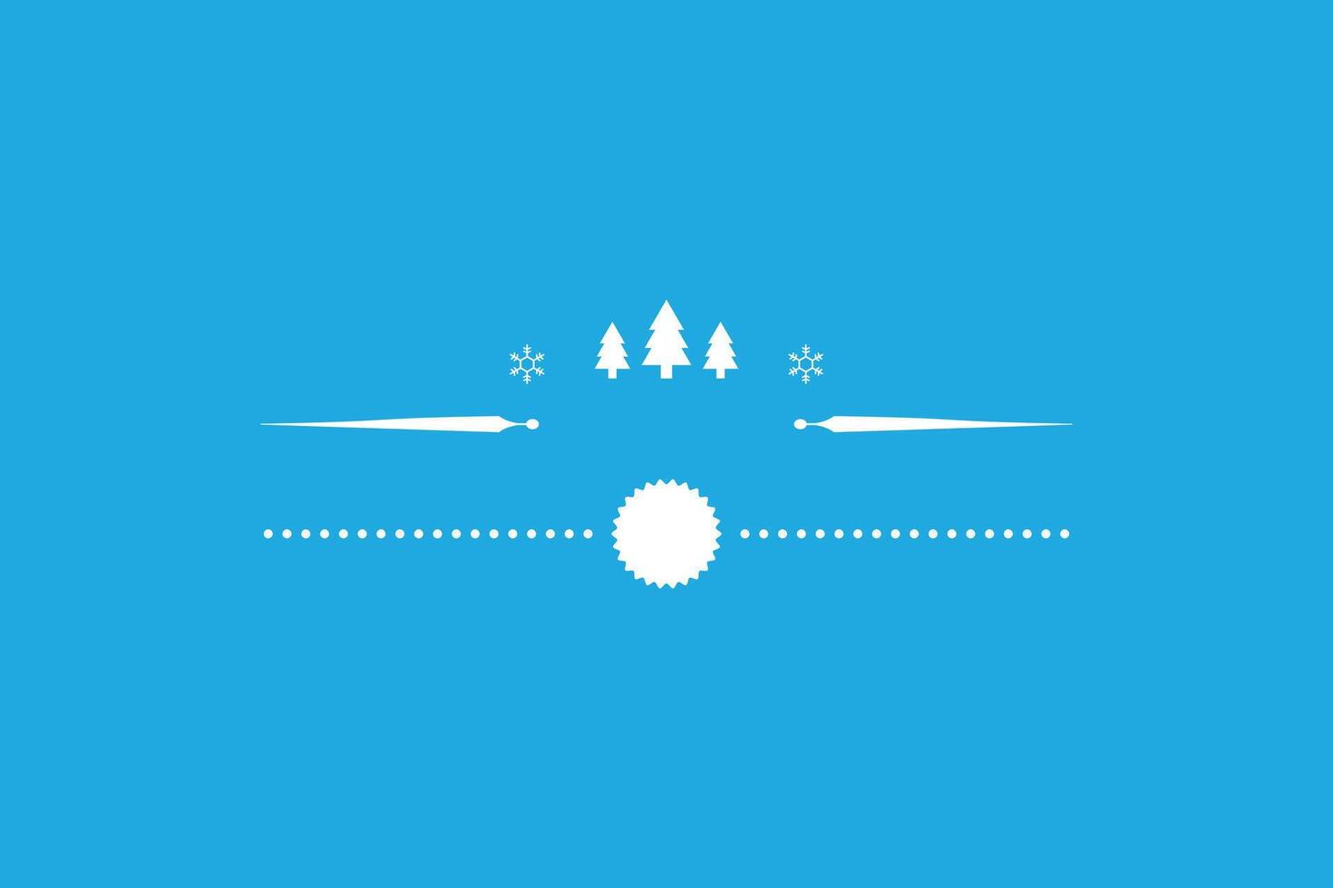 Minimalist winter-themed design with trees, snowflakes, icicles, and dotted lines on a blue background. vector