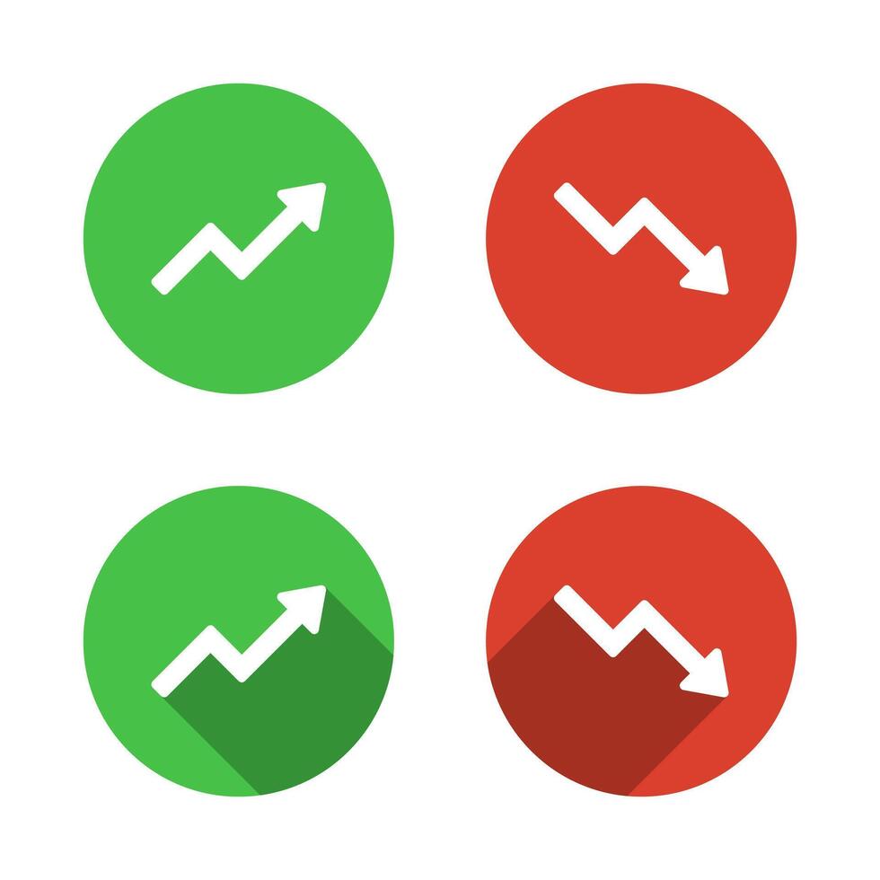 Uptrend and downtrend arrow icon with long shadow. Up and down arrows concept vector