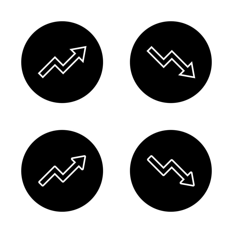 Uptrend and downtrend arrow line icon on black circle. Rising and falling arrows concept vector