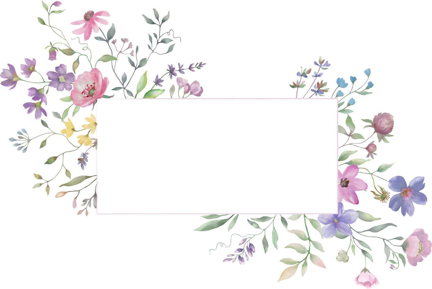 Watercolor floral frame with clover, lavender. Hand drawn illustration. vector