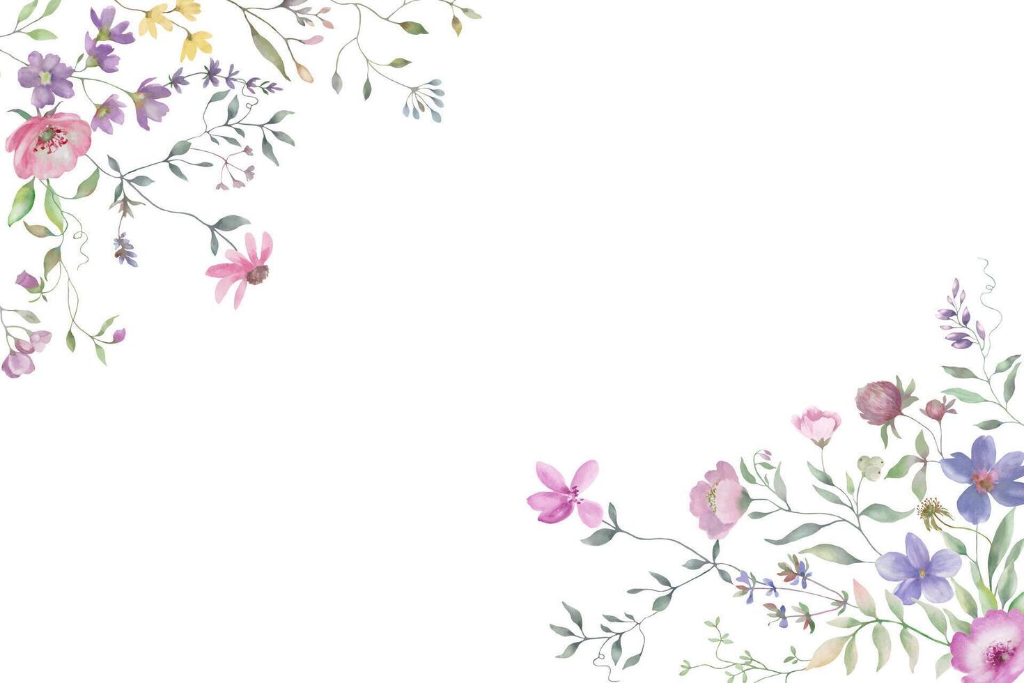 Watercolor floral background with colorful wildflowers. Hand drawn illustration isollated on white background. vector