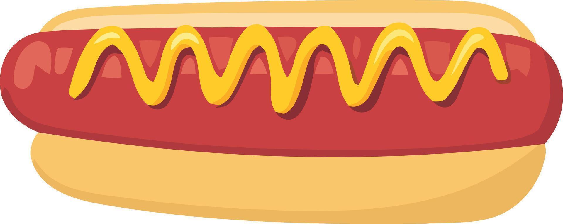 hotdog with mustard and cheese isolated flat illustration vector