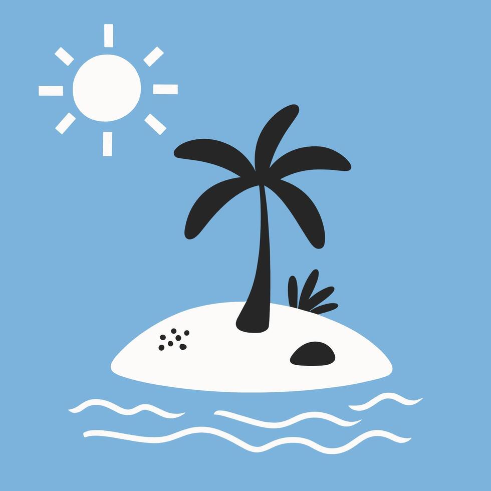 Minimalist flat illustration of a tropical island with palm tree vector