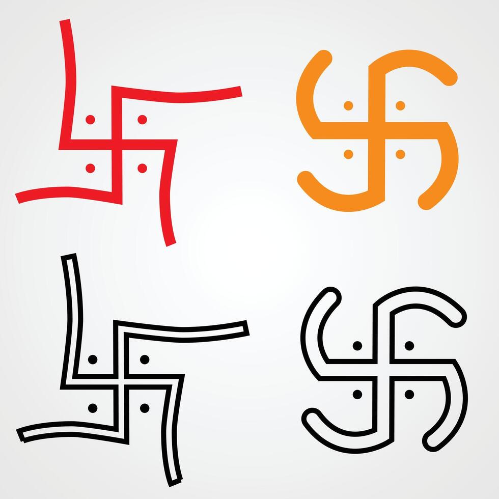 set of swastik in solid and outline design vector