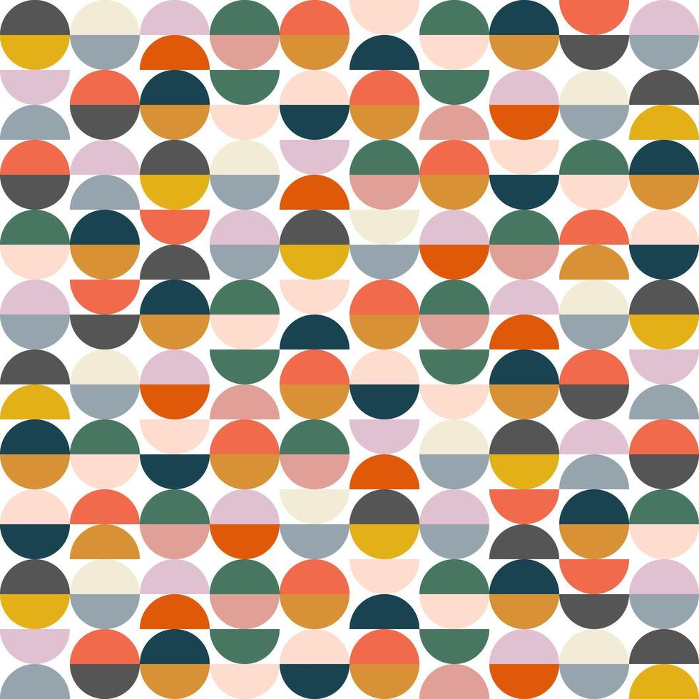 Modern abstract seamless geometric pattern with semicircles and circles in retro scandinavian style. Bright colorful geometry seamless pattern. vector