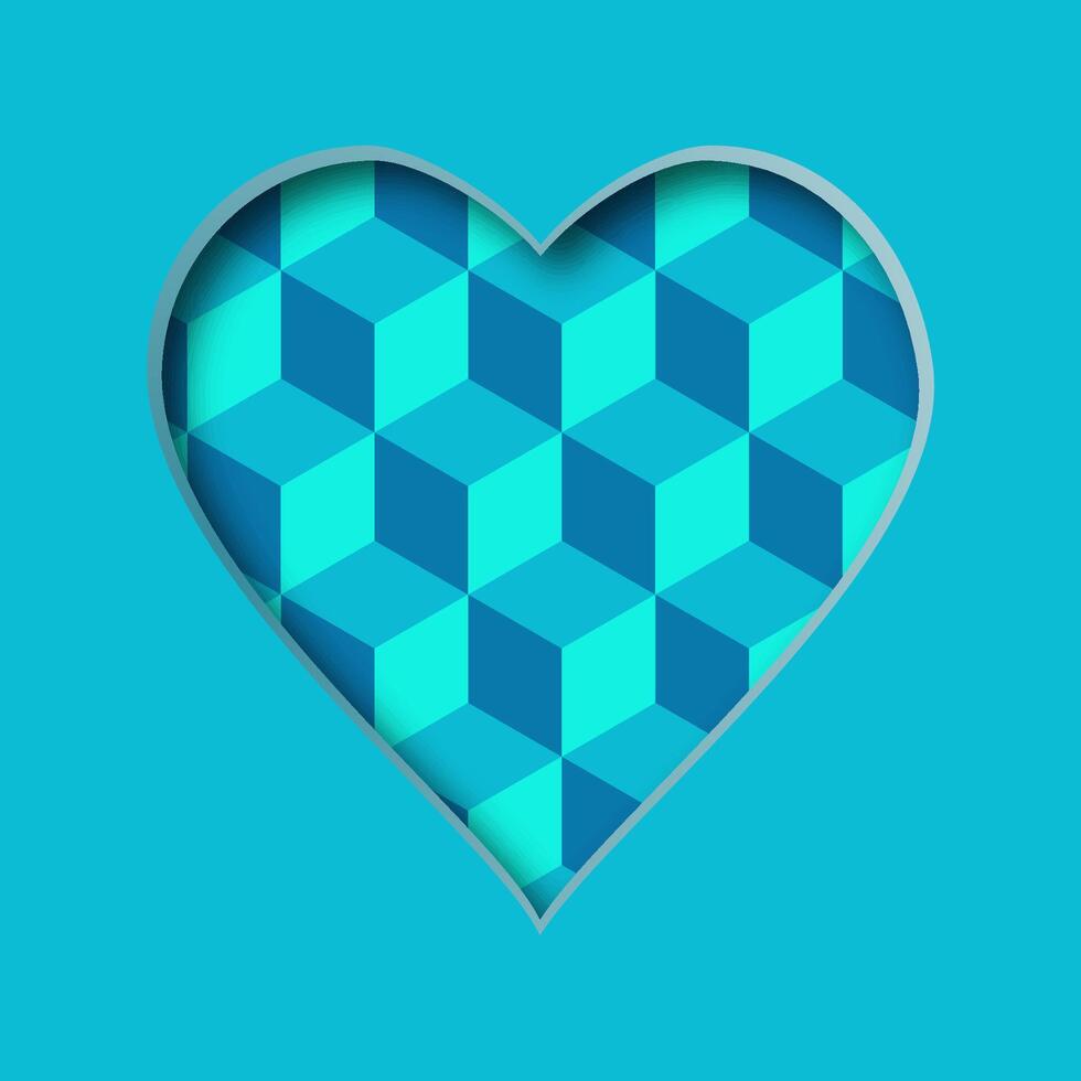 illustration with a cut out heart and with an abstract pattern in the background. Valentines day card. vector