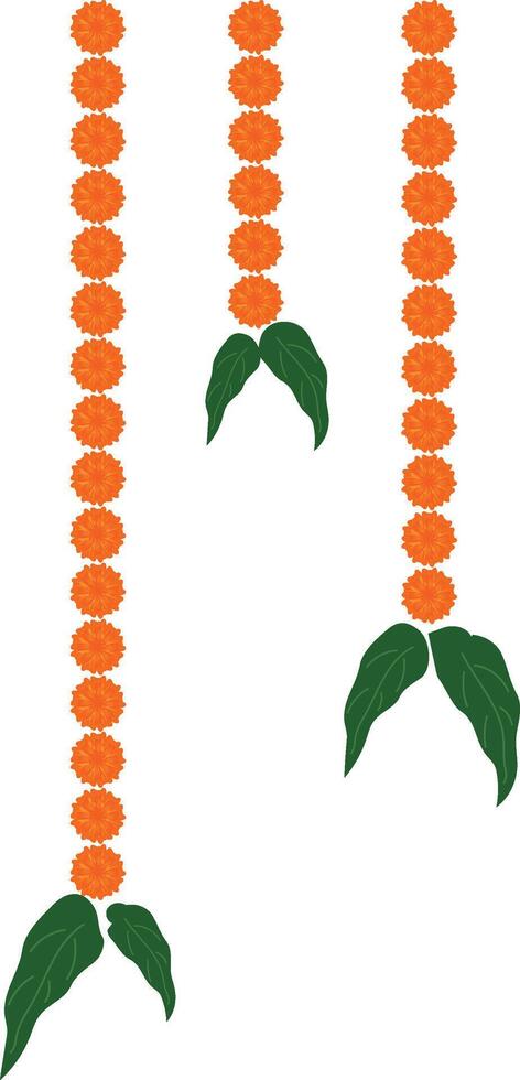 Decorative Indian Festive Garland Decor With Marigold Flower and Mango Leaf vector