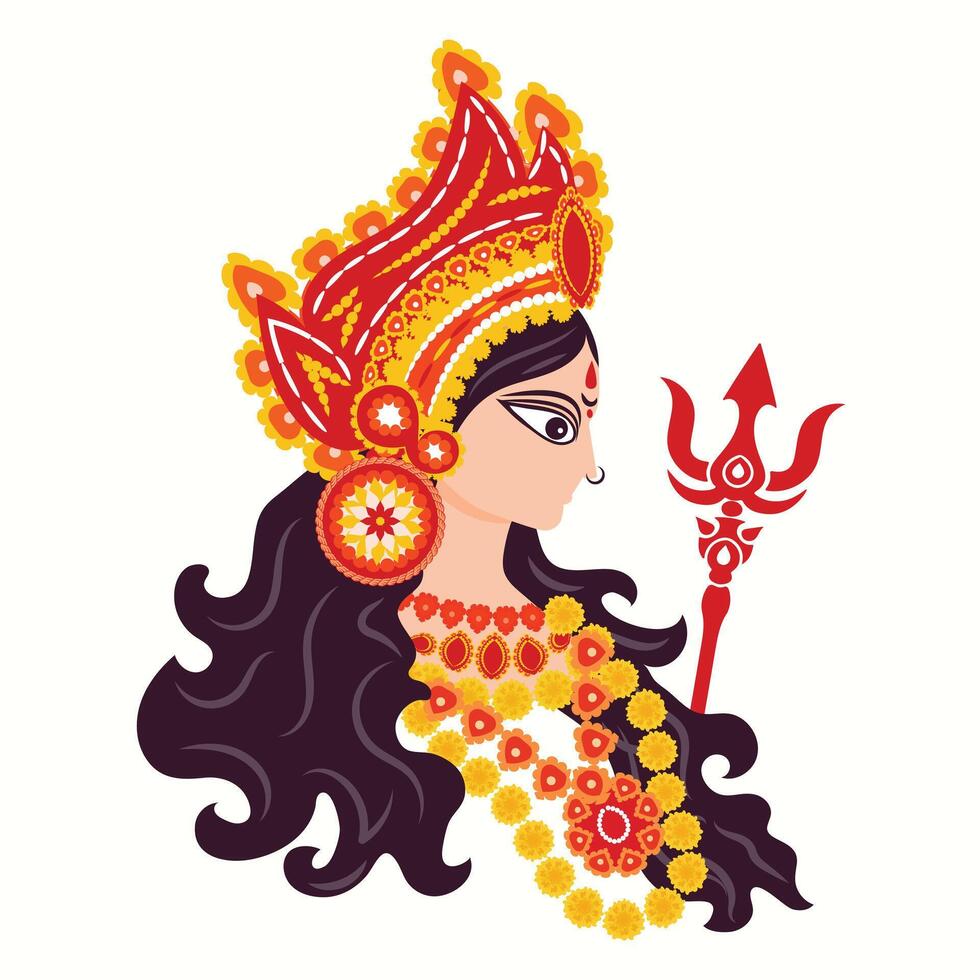 Goddess Durga Illustration With Trishul For Navratri vector