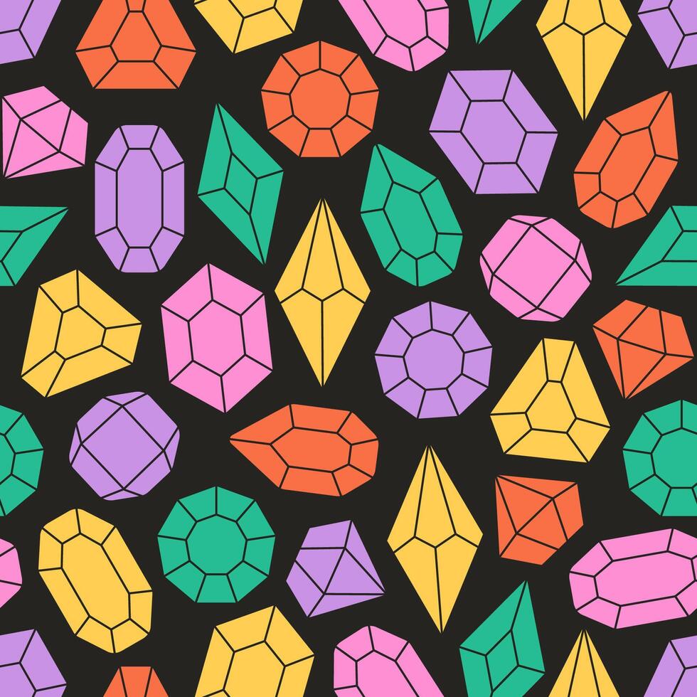 Seamless pattern with crystals, diamonds, gemstones. Crystal, quartz, jewelry precious stones vector