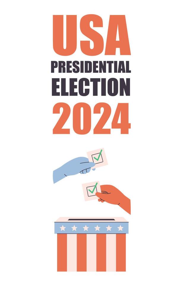 2024 United States of America Presidential election. People put vote paper into election box vector