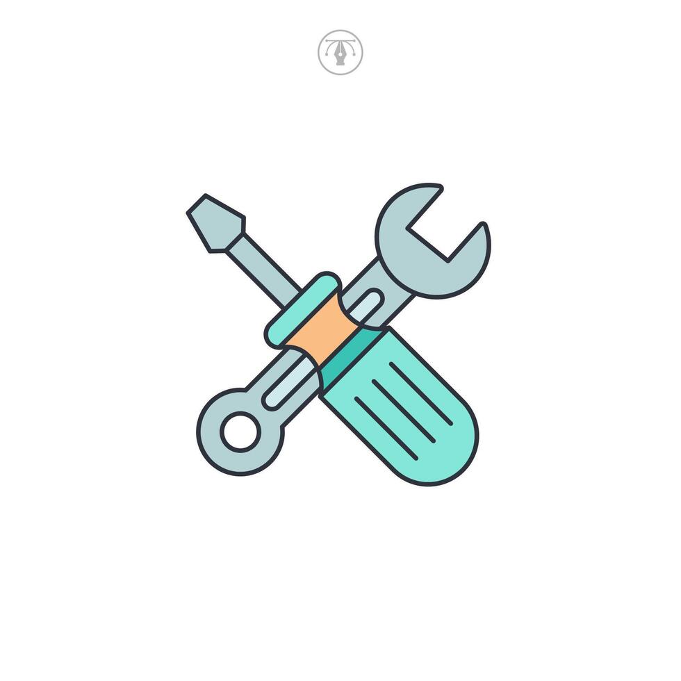 Repair tools, wrench and screwdriver icon symbol illustration isolated on white background vector